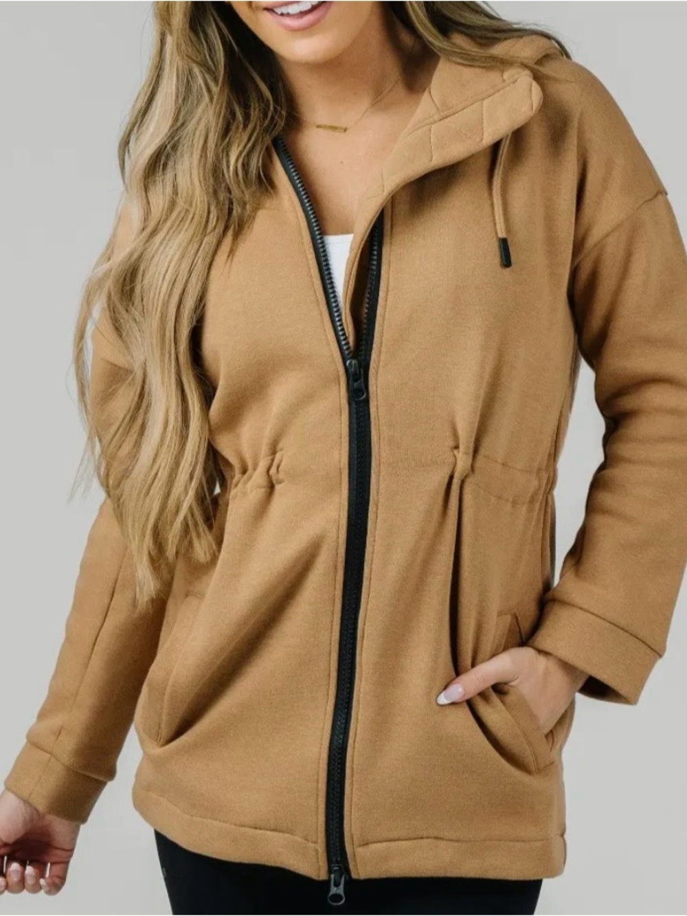 ZYIA Tan Zip-Up Hooded Jacket